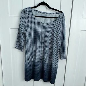 PURE JILL (J JILL) BALLET SLEEVE TEE/TUNIC-MED-TRUE NAVY/WHITE DIP DYED